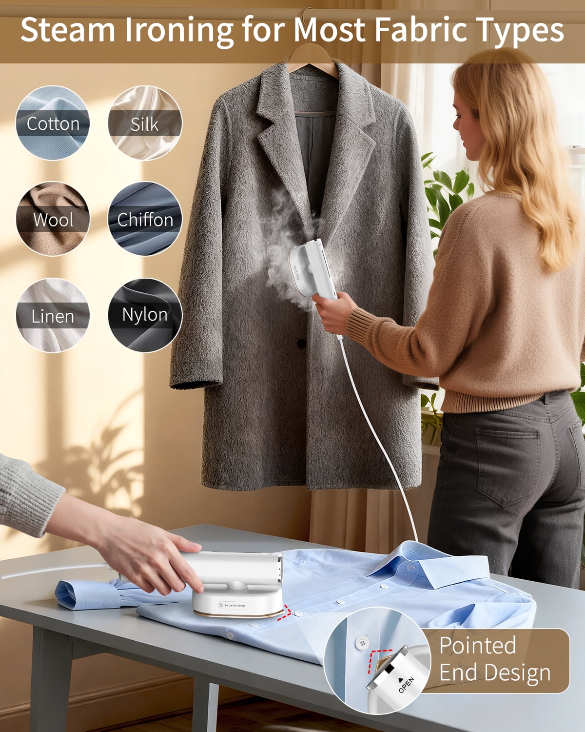 Travel Steamer for Clothes, 1200W Portable Steam & Iron 2 in 1, 15S Heat-Up, Handheld Garment Steamers for Travel Home Office (110-120V)