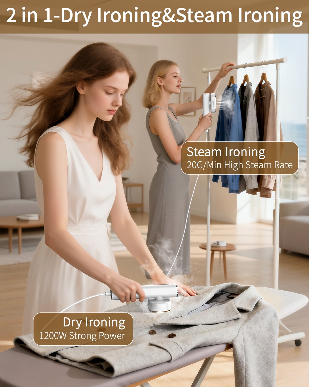 Travel Steamer for Clothes, 1200W Portable Steam & Iron 2 in 1, 15S Heat-Up, Handheld Garment Steamers for Travel Home Office (110-120V)