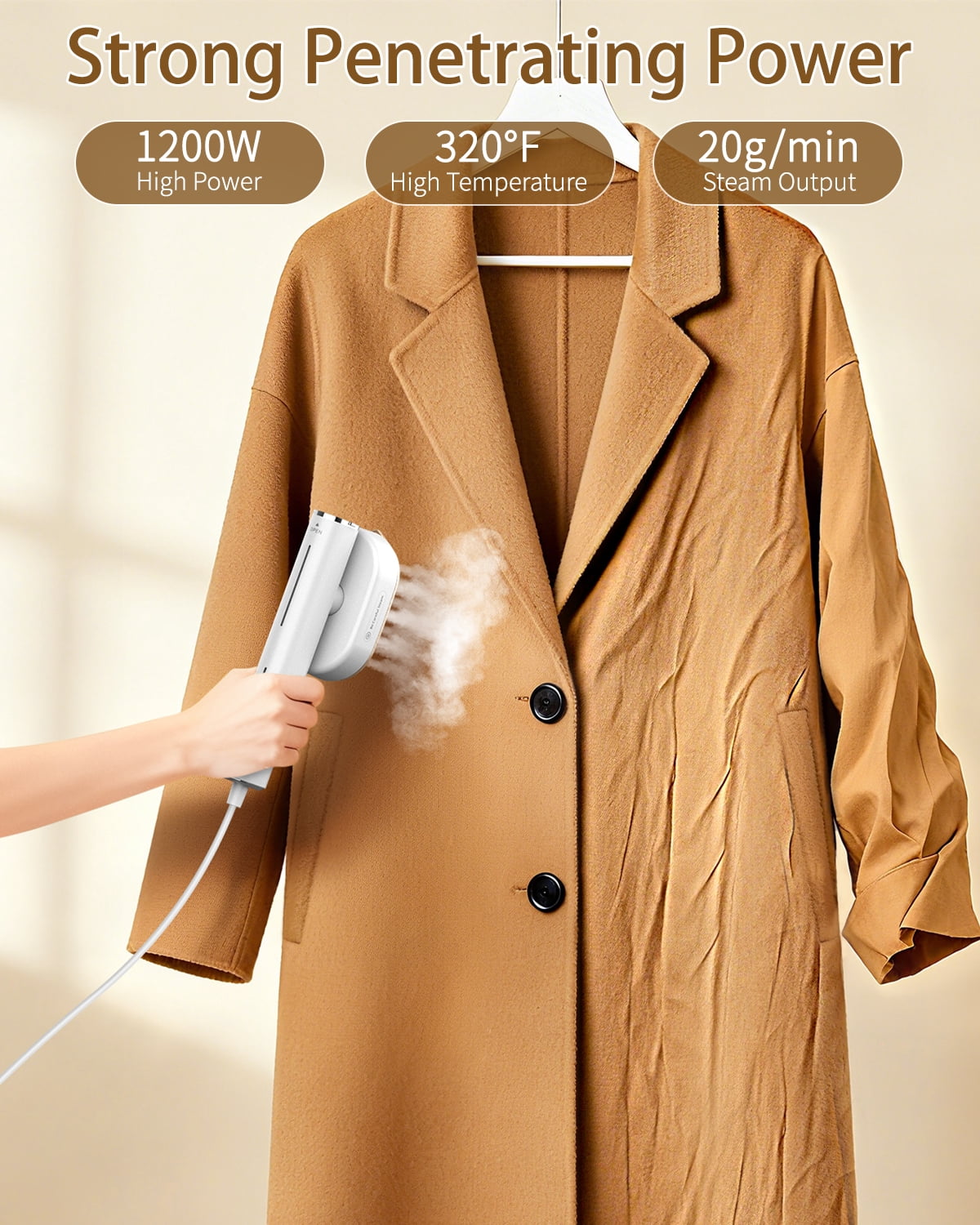 Travel Steamer for Clothes, 1200W Portable Steam & Iron 2 in 1, 15S Heat-Up, Handheld Garment Steamers for Travel Home Office (110-120V)