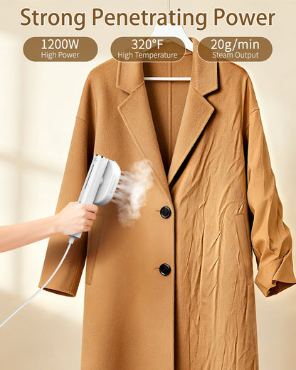 Travel Steamer for Clothes, 1200W Portable Steam & Iron 2 in 1, 15S Heat-Up, Handheld Garment Steamers for Travel Home Office (110-120V)